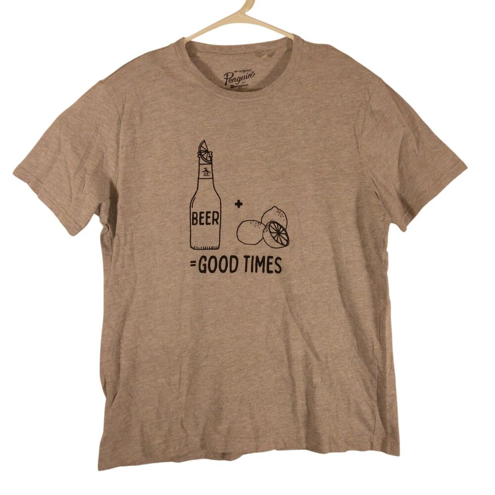 Original Penguin tshirt mens L large gray short sleeve beer lemons good times